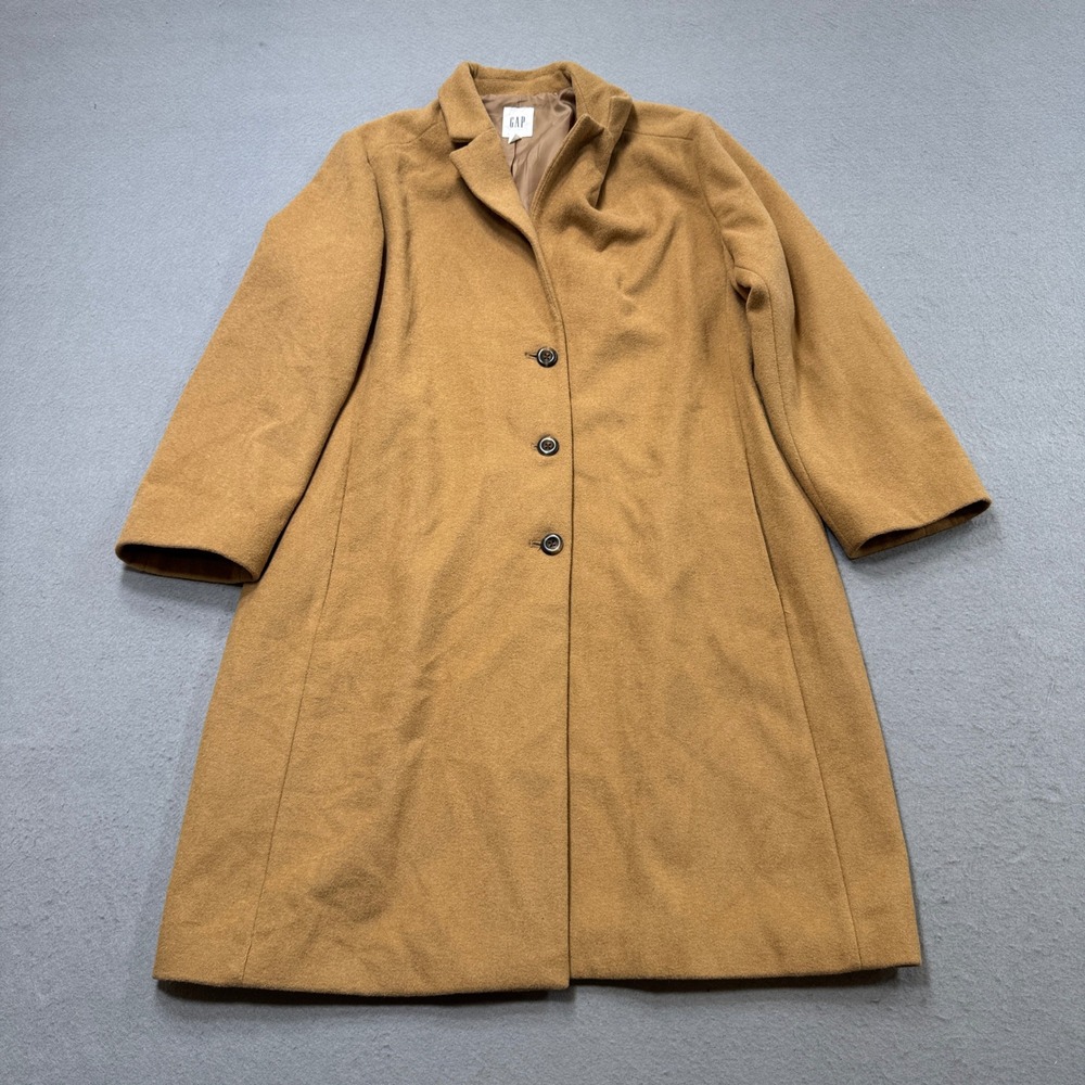 GAP Overcoat Women's XL Camel Brown Longline Button Front Wool Blend Tailored